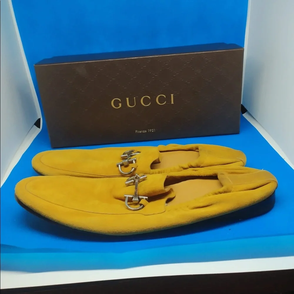 Men's Yellow Mustard Suede Horsebit Driver Loafers‎ - Picture 3 of 6